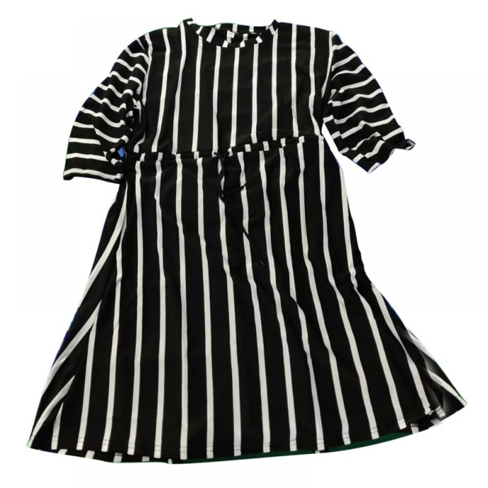 Women Vertical Striped Long Shirt Dress ...
